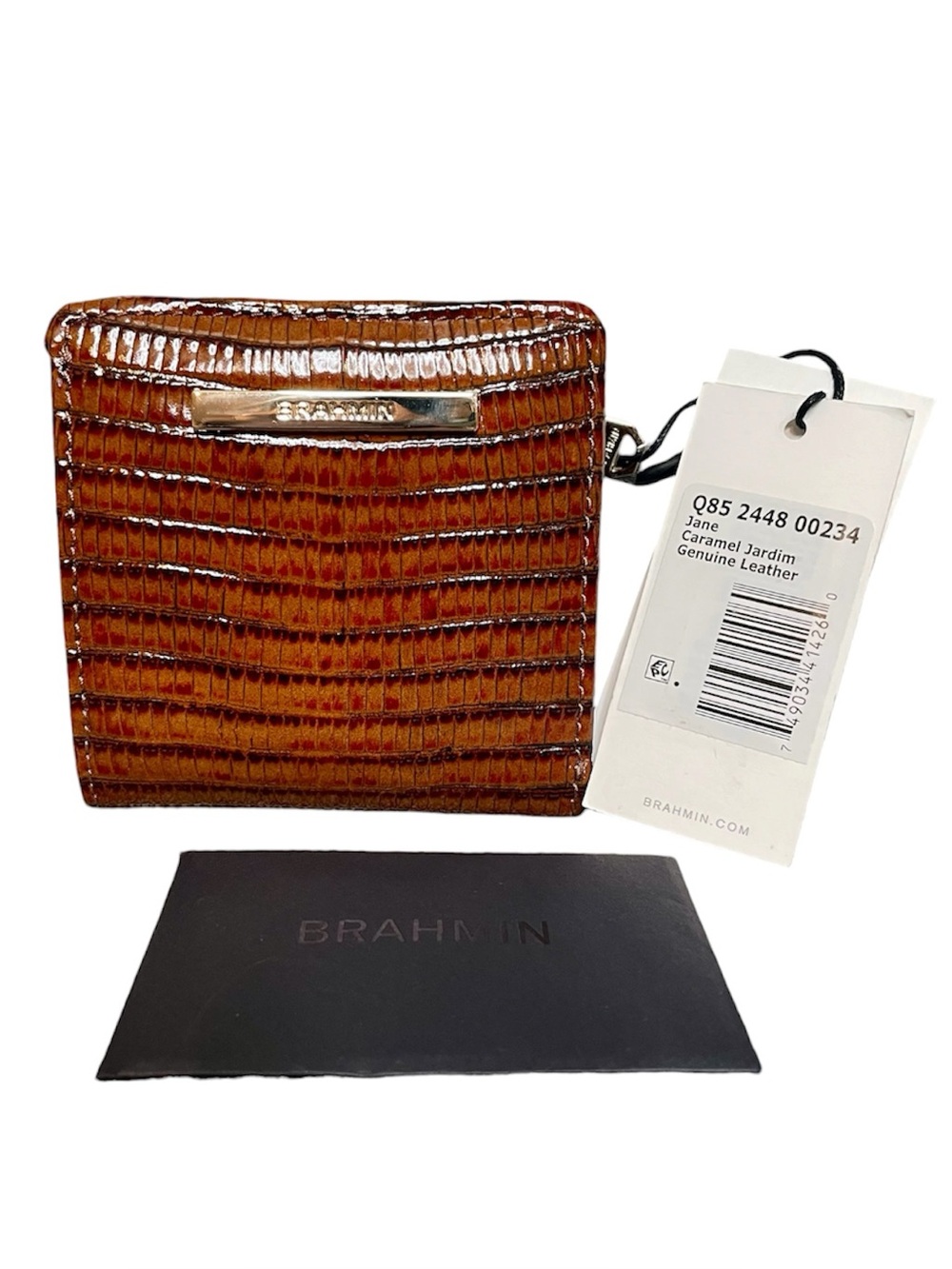 Brahmin Caramel Jardim Embossed Leather Snap Closure Compact Wallet New w/ Tags - Picture 7 of 7
